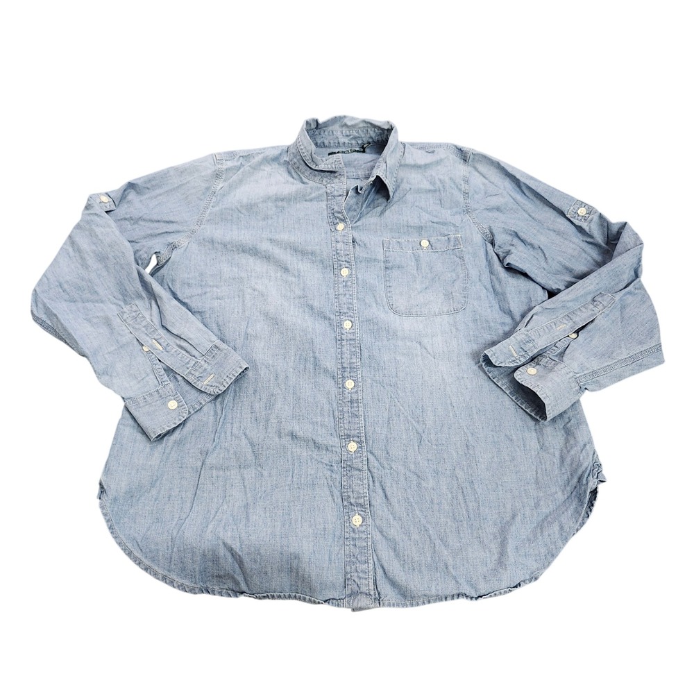 Lauren Ralph Lauren Button-Down Womens XL Blue Chambray Roll-Tab Sleeve EUC